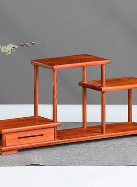 实木工艺品架子博古架 鸡翅木茶桌茶具架 M中式桌面收纳置物架摆