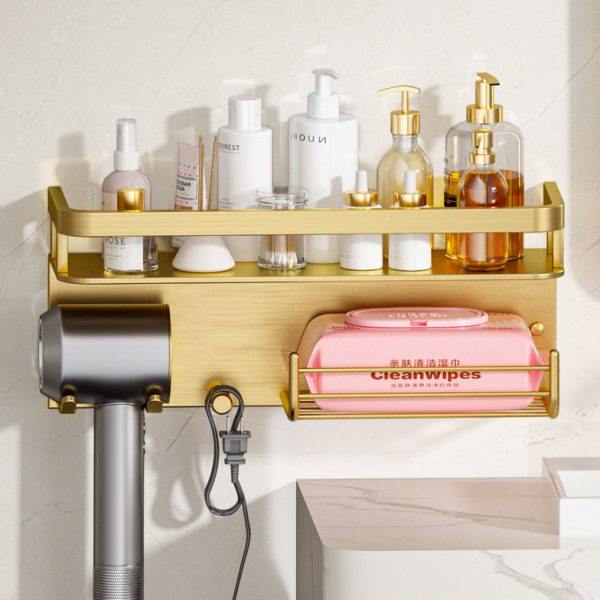 金色卫生间置物架吹风机支架子风筒架牙刷架壁挂浴室收纳架免打孔,淘宝优惠券,粉丝福利购,淘宝优惠卷