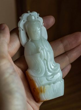 大善堂孤品【和田玉观音】桌面摆件客厅家居高档饰品 送鉴定证书