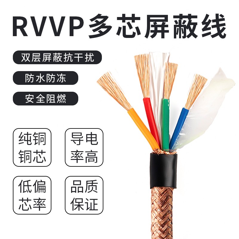 RVVP屏蔽线2芯3芯4芯5芯6芯x0.5/0.75/1.0/1.5/2.5平方信号电缆线 - 图1