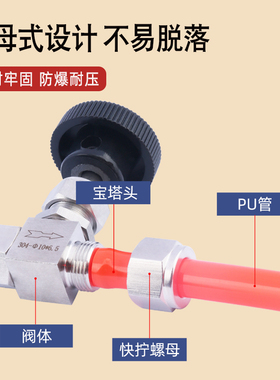 304不锈钢快拧高压针阀直通穿板针型截止阀PU四氟软管流量调节阀