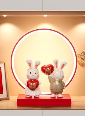 结婚兔子摆件新婚礼物送新人闺蜜订婚新房家居装饰品乔迁新居礼品