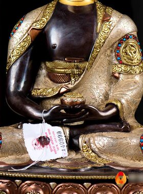 阿弥陀佛尼泊尔10寸手工紫铜雕花镀金镀银居家铜像摆件