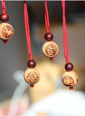 桃木超小吊坠雕刻三合六项链红绳本命年猪兔羊虎马狗蛇鸡牛猴鼠龙