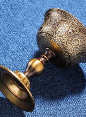 护法杯小号纯铜家用圣水供水杯供佛杯西藏式密宗八吉祥护法杯摆件