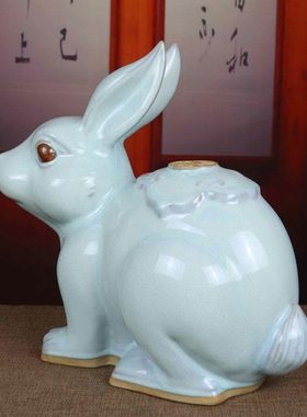 禹州神后钧瓷花瓶家居卧室生肖白兔陶瓷器动物装饰品摆件招财兔子