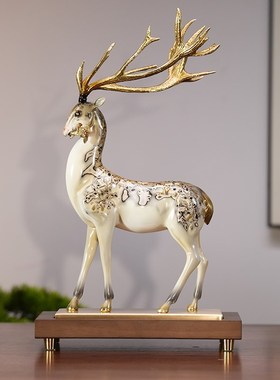 白鹿献瑞非遗大h漆铜摆件新家居客厅玄关公司装饰品结婚乔迁送礼