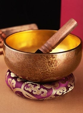 紫金铜钵音疗颂钵手工钵瑜珈冥想佛音碗J铜磬钵盂摆件铜碗静心送