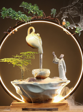 流水摆件循环水新l中式招财悬壶家居客厅办公室桌面乔迁开业送礼