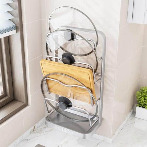 不锈钢锅盖架免打孔壁挂式厨房置物架多层案板砧板菜板放置架 - 图3