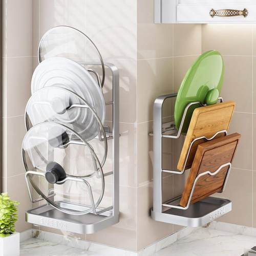 不锈钢锅盖架免打孔壁挂式厨房置物架多层案板砧板菜板放置架 - 图0