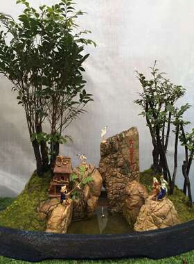 玄武石盆山水旱景盆假山盆景盆浅盆椭圆形方形吸水石底座石盆