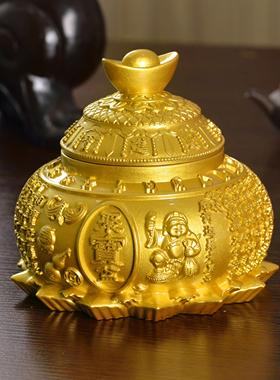 铜金蟾摆件有盖聚宝盆存钱罐招聚旺大黑天神财家居店铺开业礼品