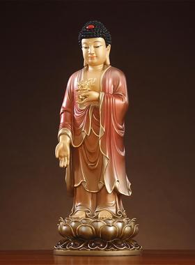 台湾铜色西方三圣全铜观音立像大摩帕基菩萨家拜阿弥陀佛铜像