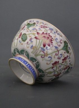 大清乾隆年制粉彩小号荷叶莲花碗仿古工艺家居摆件瓷器古董古玩收