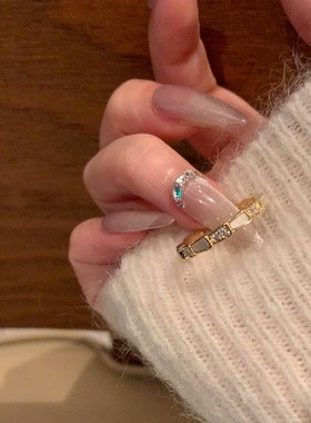 轻奢双排珍珠锆石开m口戒指合集女小众独特时尚气质百搭戒指指环