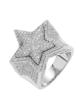 欧美嘻哈a五角星立体戒指微镶满锆石男士潮牌戒指嘻哈配饰厂家批