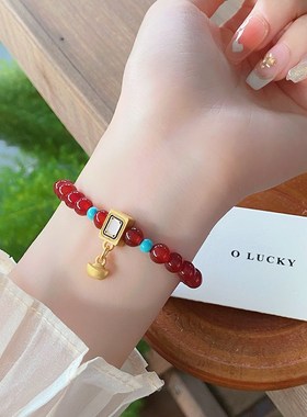 可爱趣味国潮麻将中发红玛u瑙手串文艺森系学生少女闺蜜礼物手链