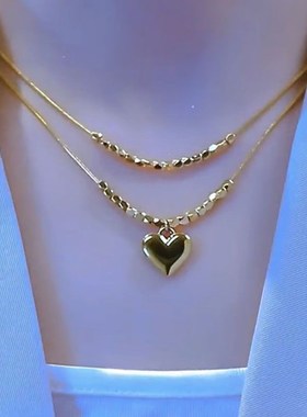 钛钢项链女链珠小方块爱心吊坠y2023新款潮小众简约百搭时尚锁骨
