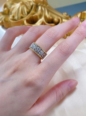珠宝2023k新款轻奢风925银布布款镂空花纹复古戒指高级珠宝女