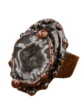 一个复古风天然晶洞玛瑙纯手工烧焊电镀古铜色开口可调.节女士戒