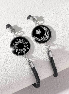 跨境日月不锈g钢宝石恋人好友手链编织手绳情人节情侣爱心夜光手