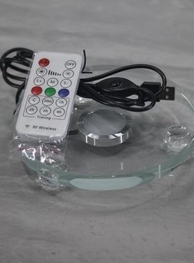 发光底座插电七彩佛堂酒柜书桌佛像水晶摆件灯光黄光白光圆形托底