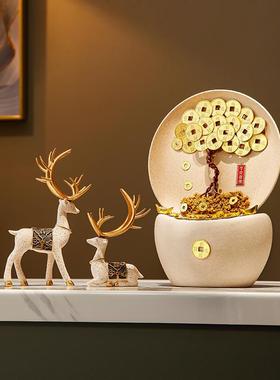 发财摇钱树玄关招财摆件新中式客厅电视柜酒柜摆设办公室好物装饰