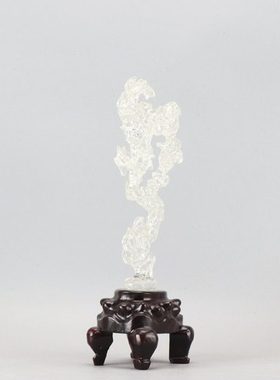 现代新中式创意透明太湖石头摆件雕刻木座禅意玄关样板房软装饰品