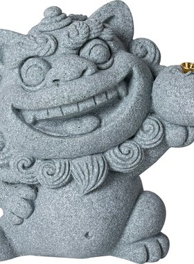 中式招财风狮爷香薰炉香插茶宠摆件创意举柿无双石狮子桌面装饰品