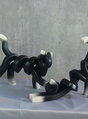 现代简约家居样板房软装饰品砂岩工艺藤条猫狗摆件儿童房几何动物