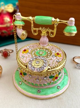 水晶招财菠萝小兔子摆件外贸珐琅彩戒指饰品收纳首W饰盒家居装饰