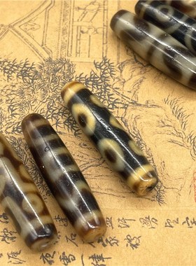 保真西藏包浆牙黄玛瑙老天珠玉髓天珠九眼虎牙项坠吊坠子男女饰品