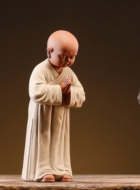 禅意紫砂小和尚茶宠摆件创意人物礼佛小沙弥茶桌T茶室柜子桌面装