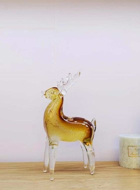 北欧简约手工玻璃鹿摆件小鹿软装工G艺装饰品 博山古法琉璃摆件