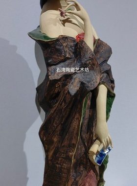 石湾陶瓷公仔古典仕女创意手工摆件客厅家居中式简约装饰美少女
