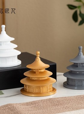 国潮天坛祈年殿高级轻奢创意水泥古建筑潮流民宿清吧桌面车载摆件