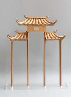 现代新中式屋檐建筑摆件铁艺酒店餐厅书房样板间玄关装饰工艺摆设