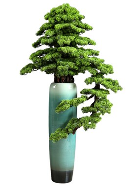 客厅中式摆件落地过道盆景玄关树大型迎客松沙发旁电视柜仿真绿植