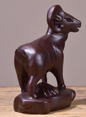 黑檀实木雕刻羊摆件十二生肖羊动物家居客厅装饰电视柜红木工艺品