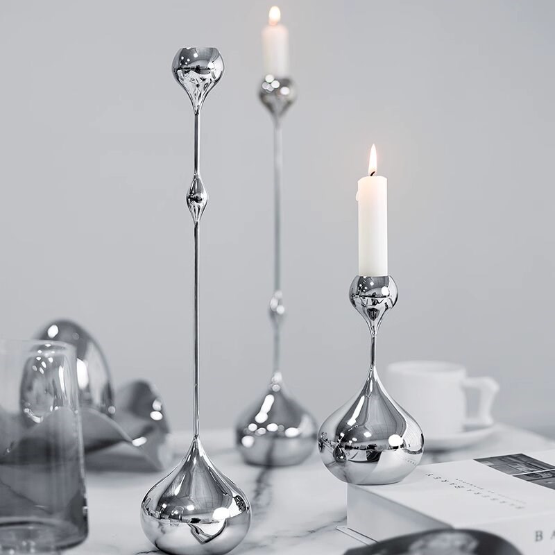 轻奢金属水滴银色蜡m烛台装饰样板房家居客厅桌面餐厅工艺创意摆 - 图0