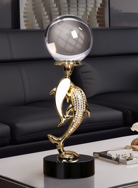 现代轻奢水晶球鱼摆件家居装饰品客厅玄关电视柜高T档乔迁新居礼