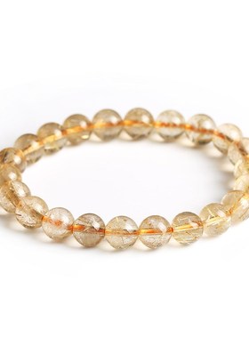 热卖9mm金f发晶手链天然金发晶钛晶手串发丝水晶厂家 饰品代发