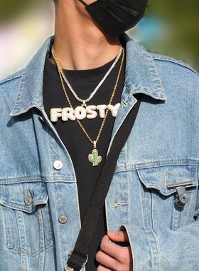 欧美嘻哈实心仙人掌密镶锆石吊坠街头D潮牌Hiphop男士项链一件代