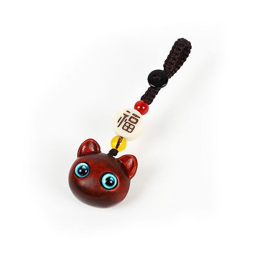 黑檀木猫咪汽车钥匙扣挂件男女创意手N机吊坠绳书包挂饰链 - 图1