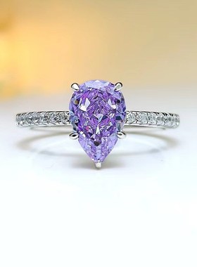 珠宝 2023新款925银w水滴6*9绿钻梨形戒指欧美ins风时尚百搭