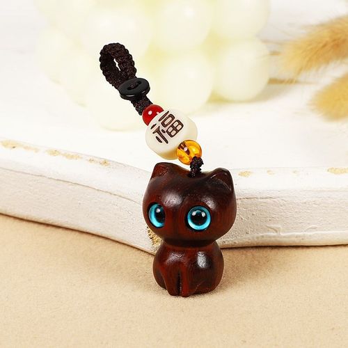 黑檀木猫咪汽车钥匙扣挂件男女创意手N机吊坠绳书包挂饰链 - 图3
