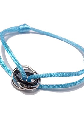 【02】本命年转运l红色手绳跨境钛钢新品银间黑三环编织可伸缩手