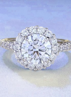 珠宝 2023新款S925银仿真钻石戒指8mm圆形白钻时.尚简约戒指