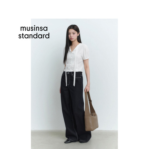 韩国26夏季新品女士休闲复古款飘带娃娃袖衬衫MUSINSA STANDARD - 图0